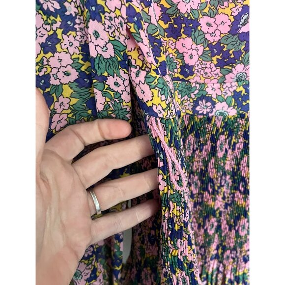 Boden Women's 6L Tall Floral Long-Sleeve Tiered Plisse Skirt Mini Dress - Picture 5 of 16